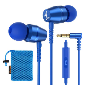 LUDOS OMNITONE earphones close-up showing the blue finish and comfortable design for daily listening.