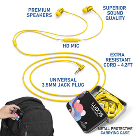 LUDOS OMNITONE earphones with microphone for clear calls.
