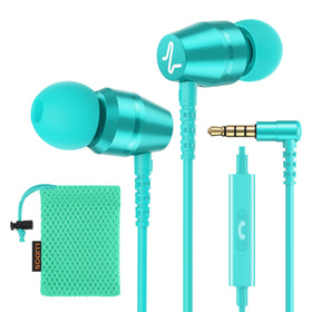 LUDOS OMNITONE turquoise wired earbuds front view for clear calls