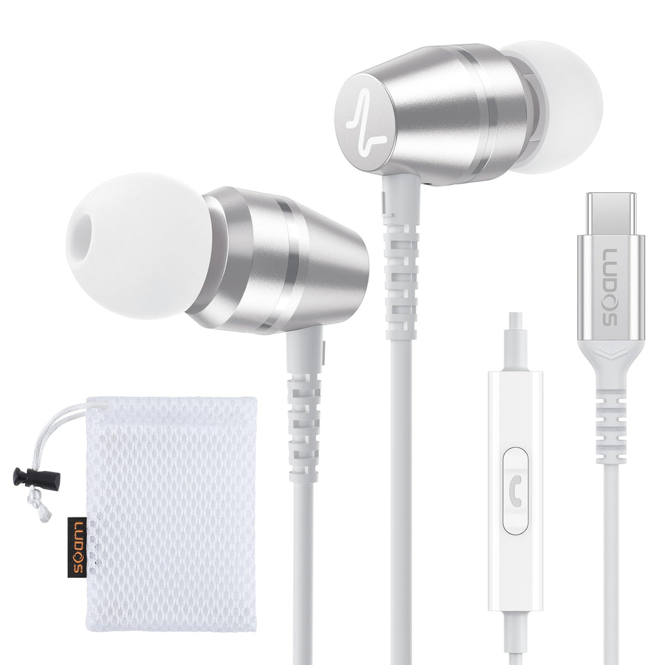 LUDOS OMNITONE earbuds unboxed to reveal sleek USB-C design for quick setup.