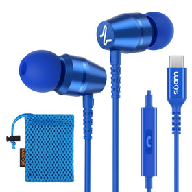 LUDOS OMNITONE USB-C earbuds close-up showing compact form for on-the-go listening