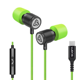 LUDOS front view of earbuds showing sleek Type-C connector and earbuds for reliable audio