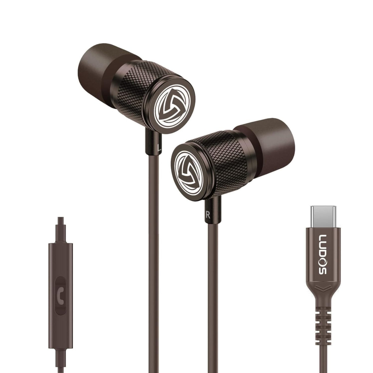 LUDOS Ultra front view showing earbuds and USB-C plug for reliable connectivity