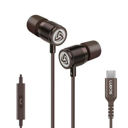 LUDOS Ultra front view showing earbuds and USB-C plug for reliable connectivity