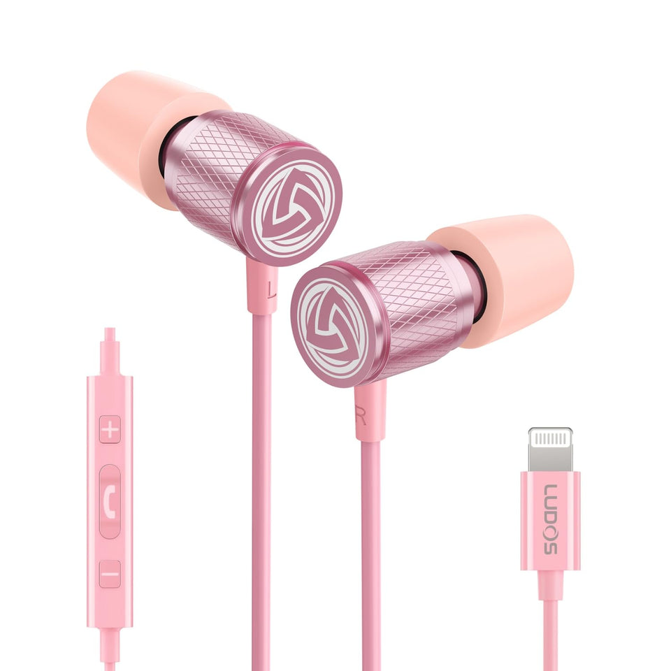 LUDOS Ultra pink headphones with Lightning connector deliver crisp audio on iPhone.