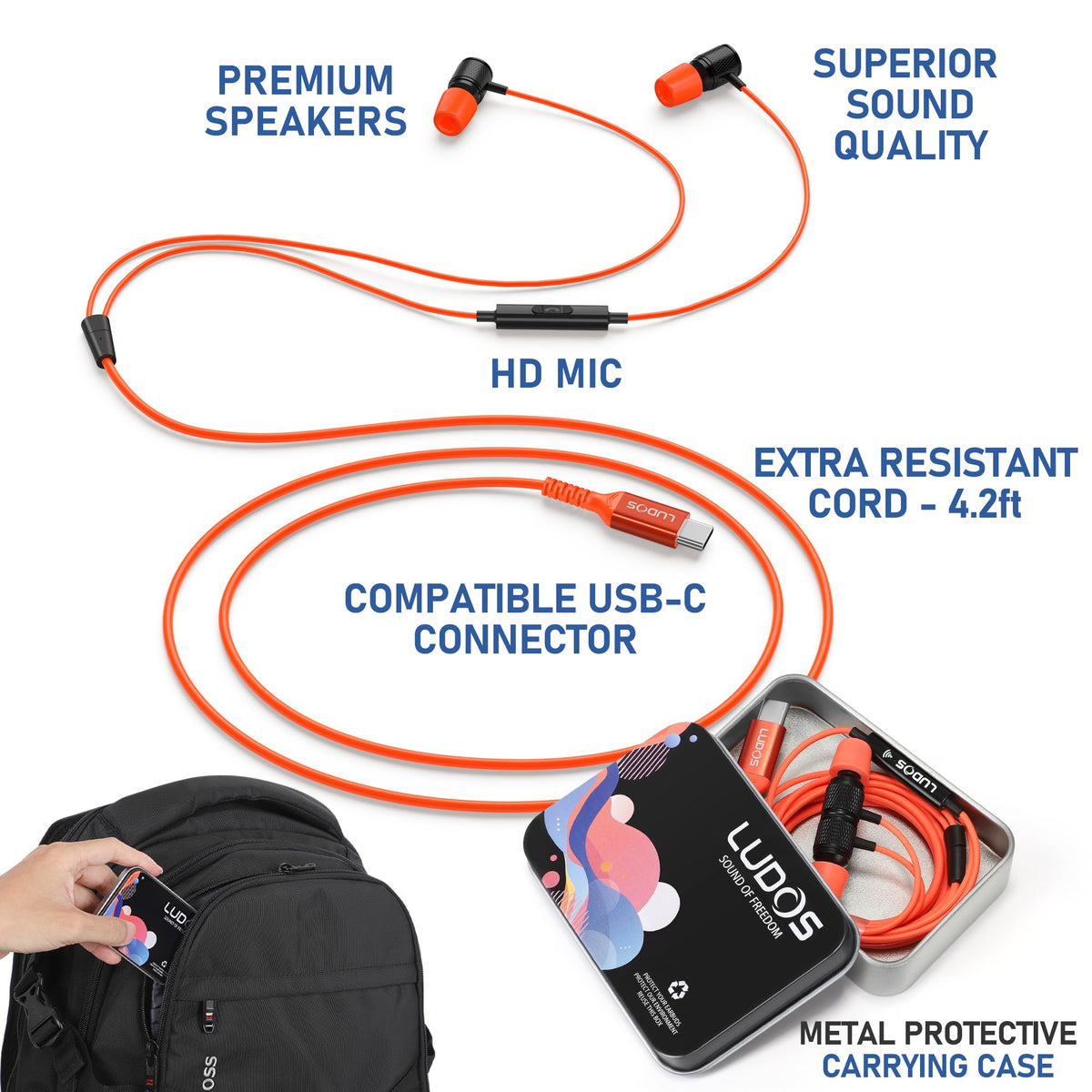 LUDOS inline microphone detail for clear calls and easy controls
