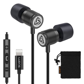 LUDOS Ultra headphones front view showing sleek black design for iPhone listening on the go