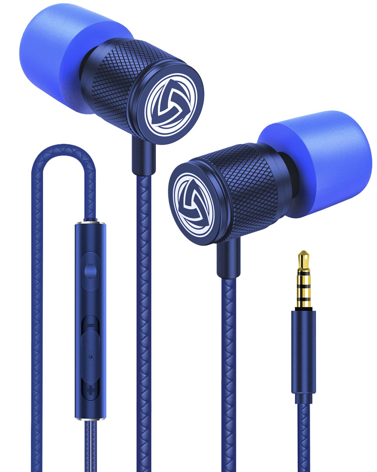 LUDOS Ultra wired earbuds blue front view showing comfortable fit for daily listening.
