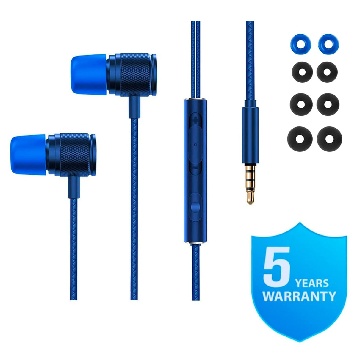 LUDOS Ultra wired earbuds blue padded drawstring bag included for storage.