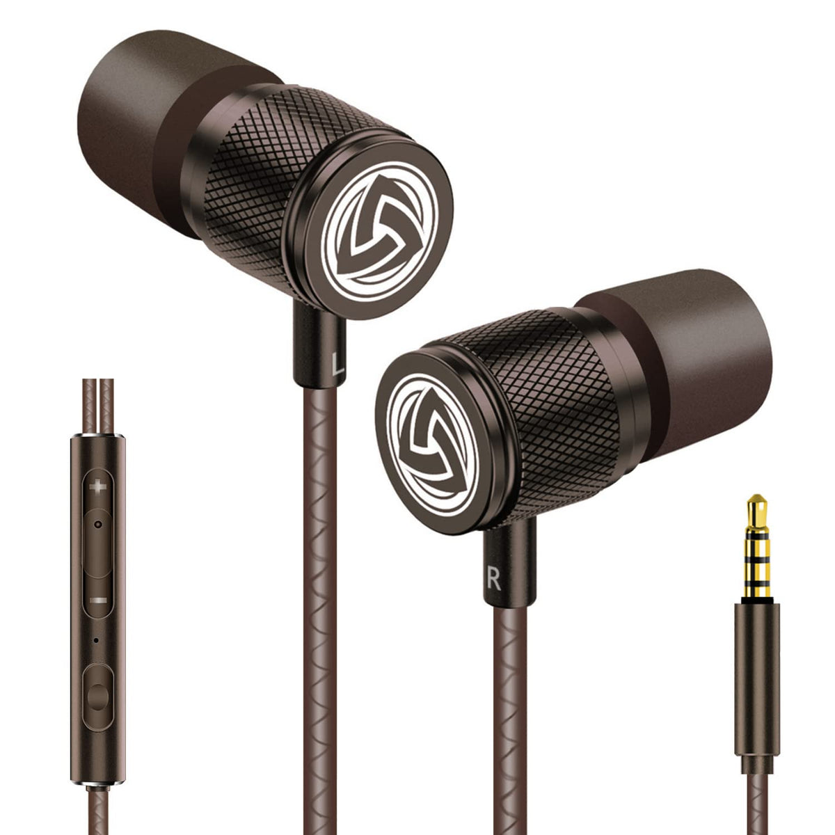 LUDOS Ultra wired earbuds brown front view for everyday listening.