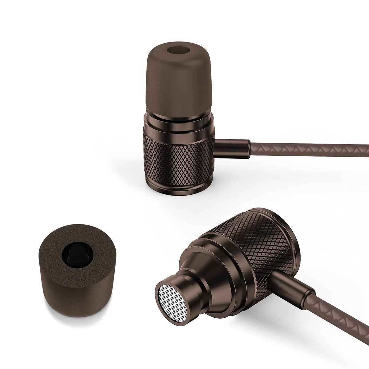 LUDOS Ultra wired earbuds brown lifestyle setting emphasizing versatility.