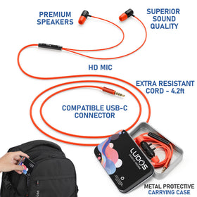LUDOS Ultra Wired Earbuds memory foam ear tips for a snug seal