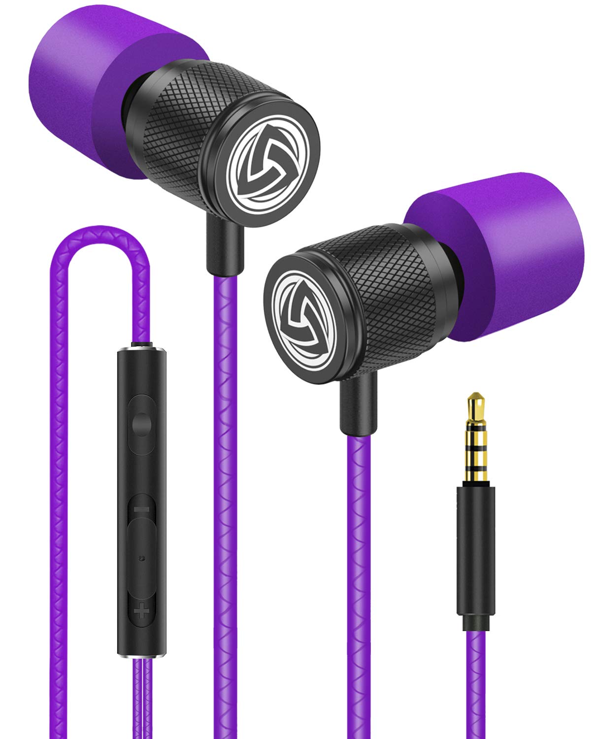 LUDOS Ultra wired earbuds with purple case for easy portability.