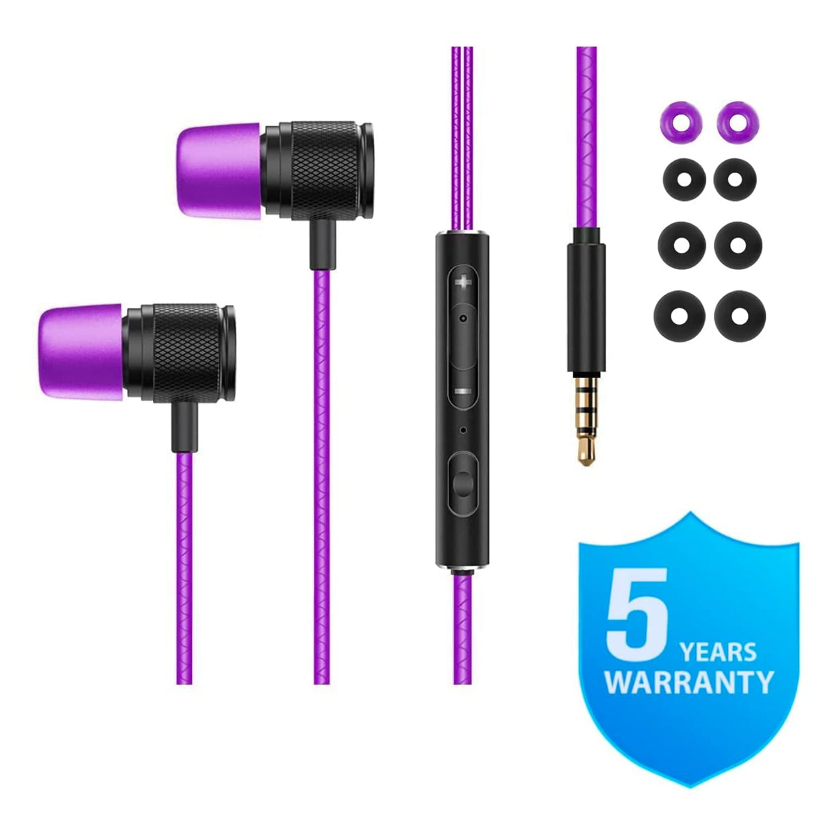 LUDOS Ultra wired earbuds purple cord length 4.2 ft for flexible use.