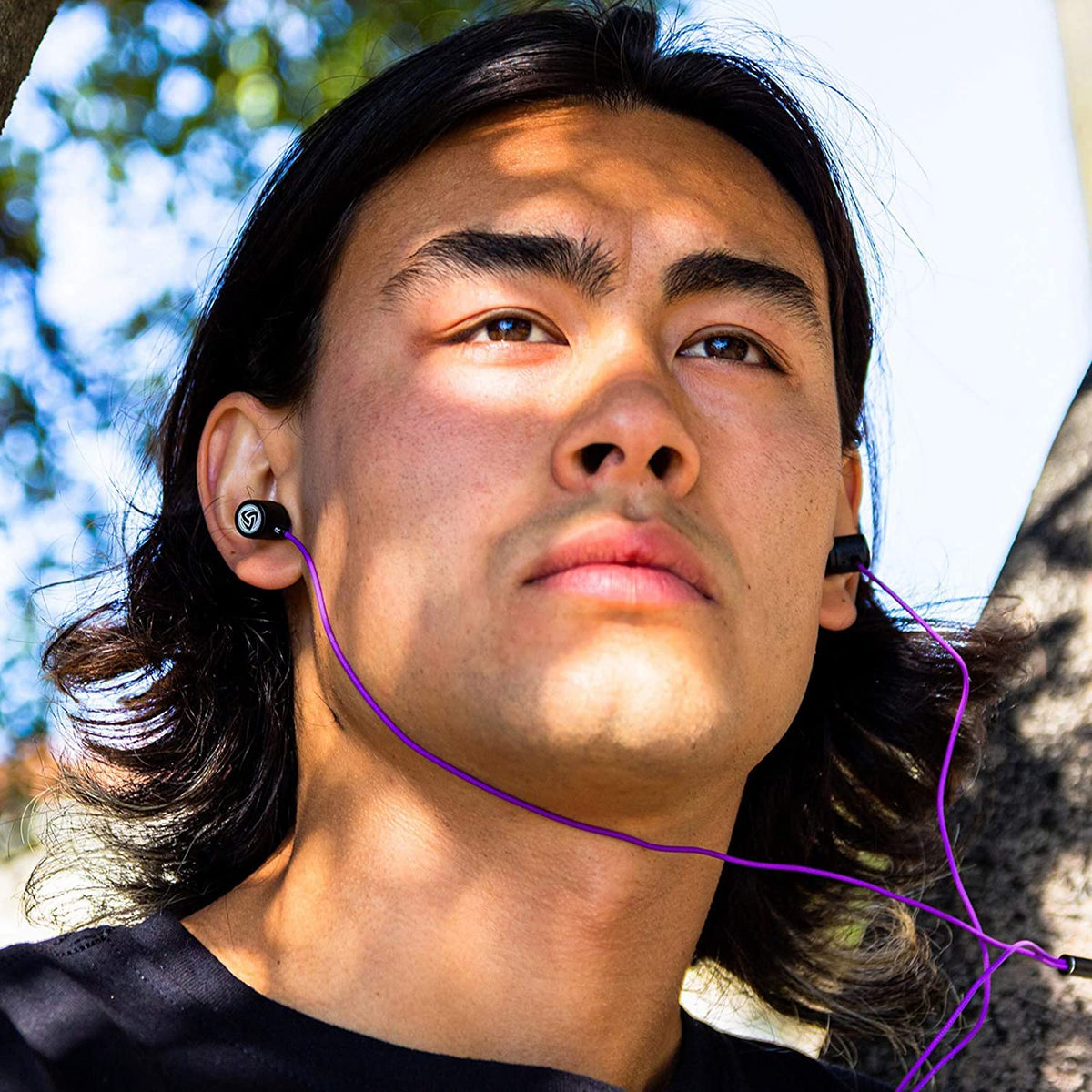 LUDOS Ultra wired earbuds purple mic switch enables quick call control.