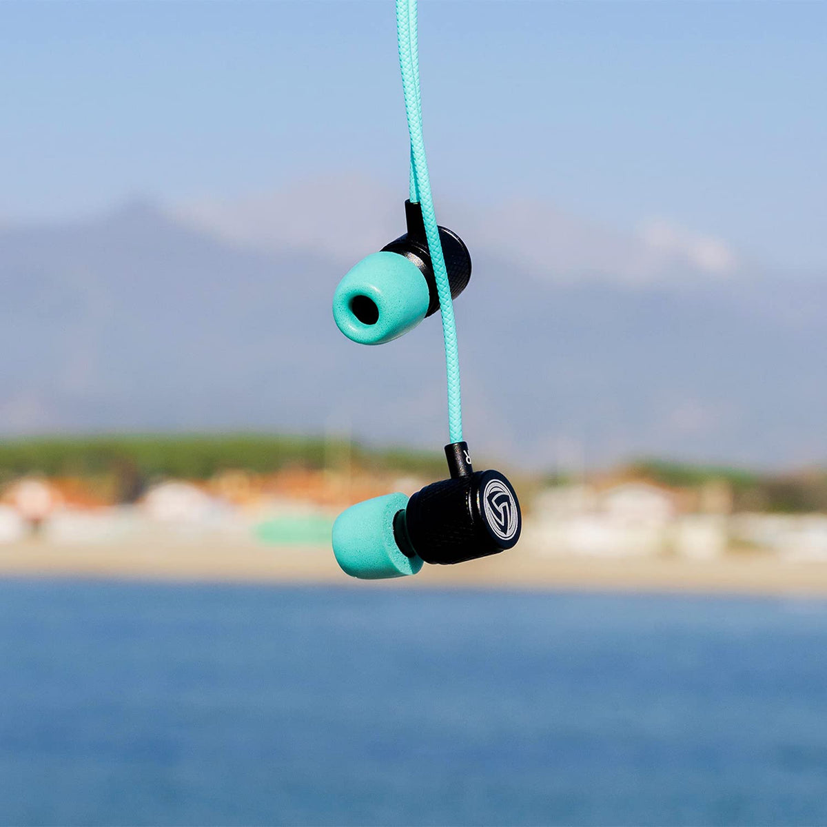 LUDOS Ultra wired earbuds turquoise memory foam tip for comfort and fit