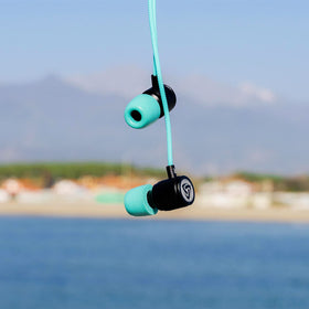 LUDOS Ultra wired earbuds turquoise memory foam tip for comfort and fit