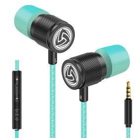 LUDOS Ultra wired earbuds turquoise packaging shows brand and ready to use setup