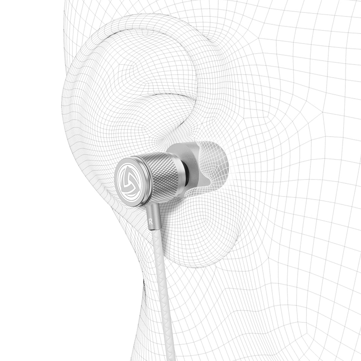 LUDOS Ultra Wired Earbuds white close-up on sleek form for daily commuting.