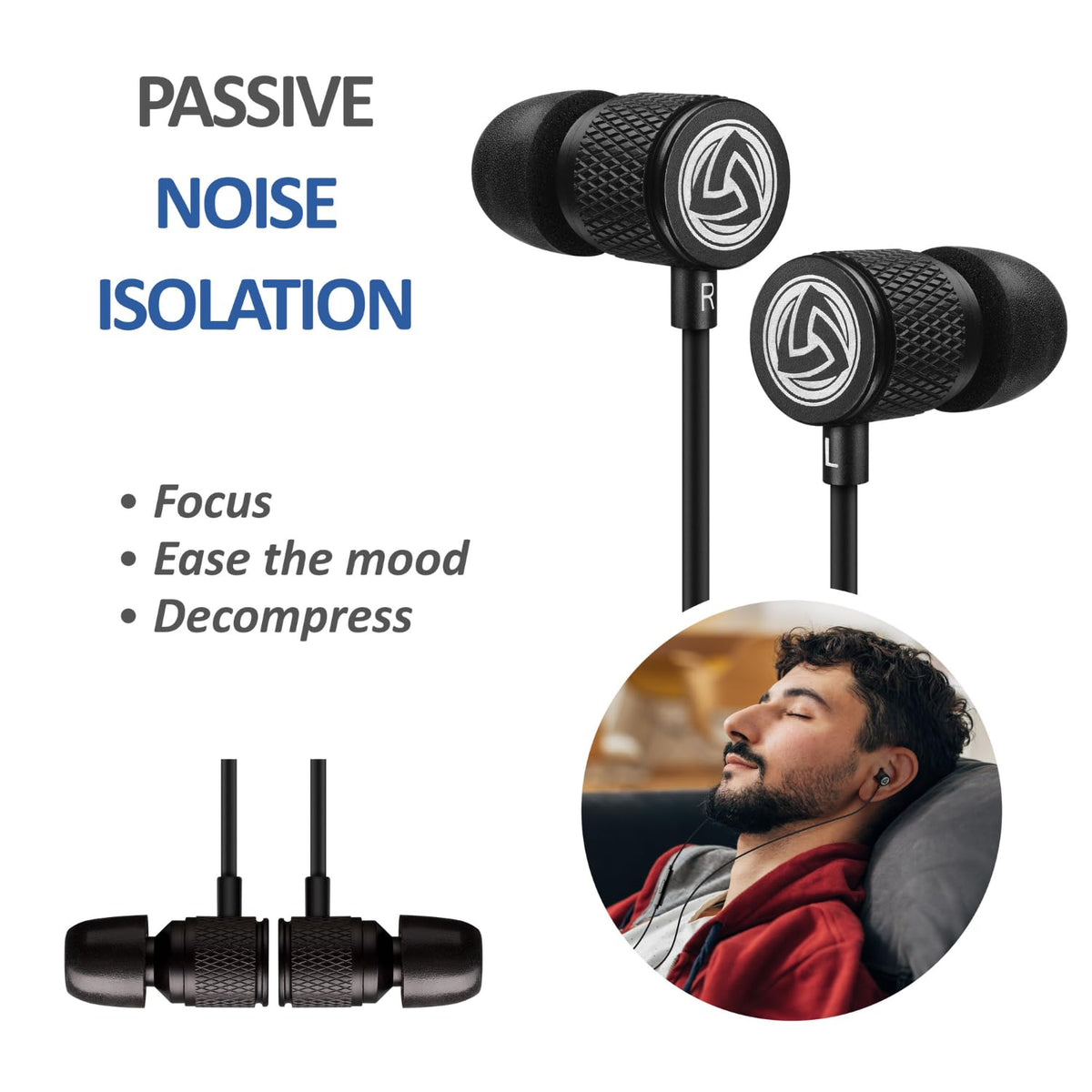 LUDOS earbuds worn in ear during commute for comfortable all‑day listening