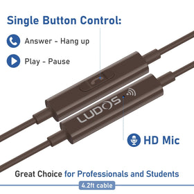 LUDOS Zenith brown earbuds close-up emphasizes matte finish and build quality.