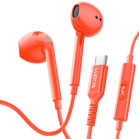 LUDOS Zenith coral front view headphones showing sleek USB-C design and color