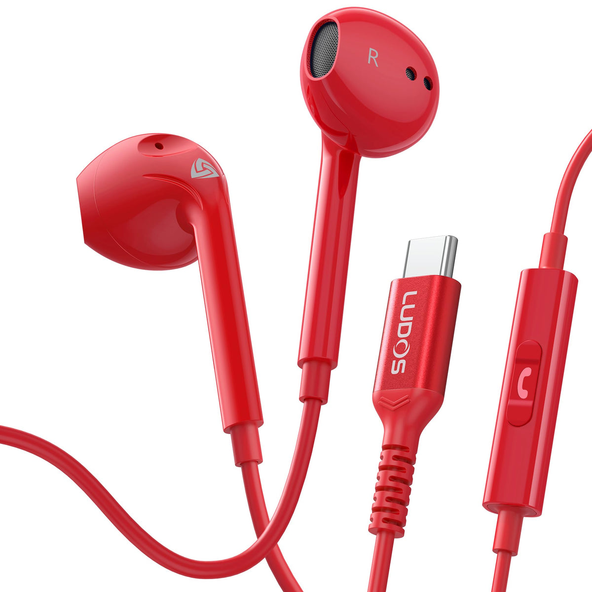 LUDOS Zenith USB C headphones front view in red for immersive music and calls