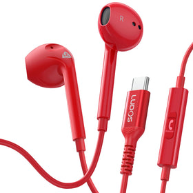 LUDOS Zenith USB C headphones front view in red for immersive music and calls