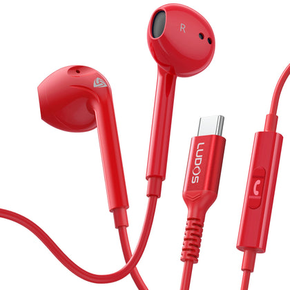 LUDOS Zenith USB C headphones front view in red for immersive music and calls
