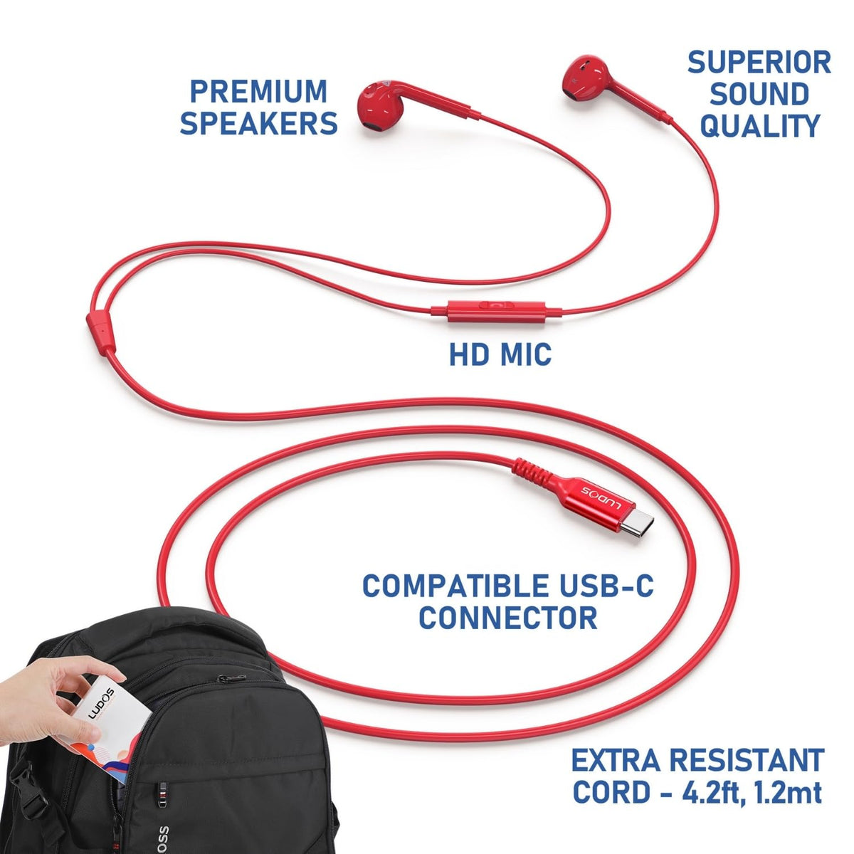 LUDOS Zenith USB C headphones in-ear close-up with comfortable tips