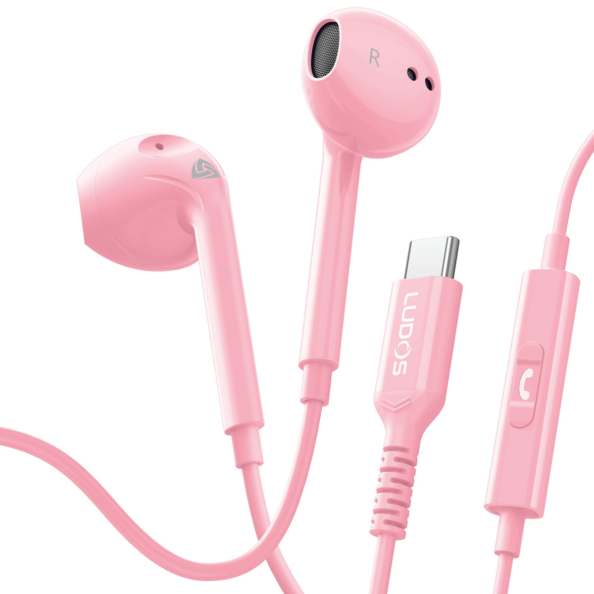 LUDOS Zenith USB-C headphones pink close-up showing premium build and design.