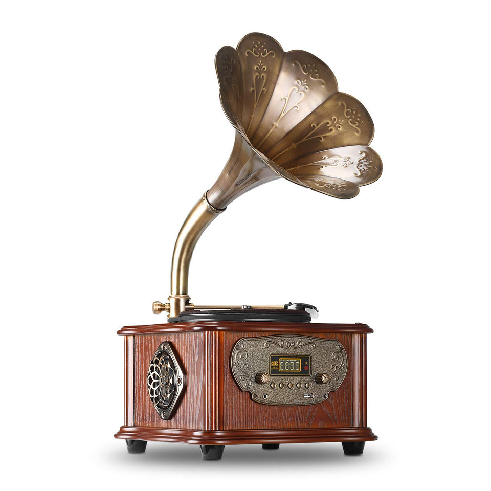 Lugulake record player wood base close-up highlighting handcrafted vintage style.