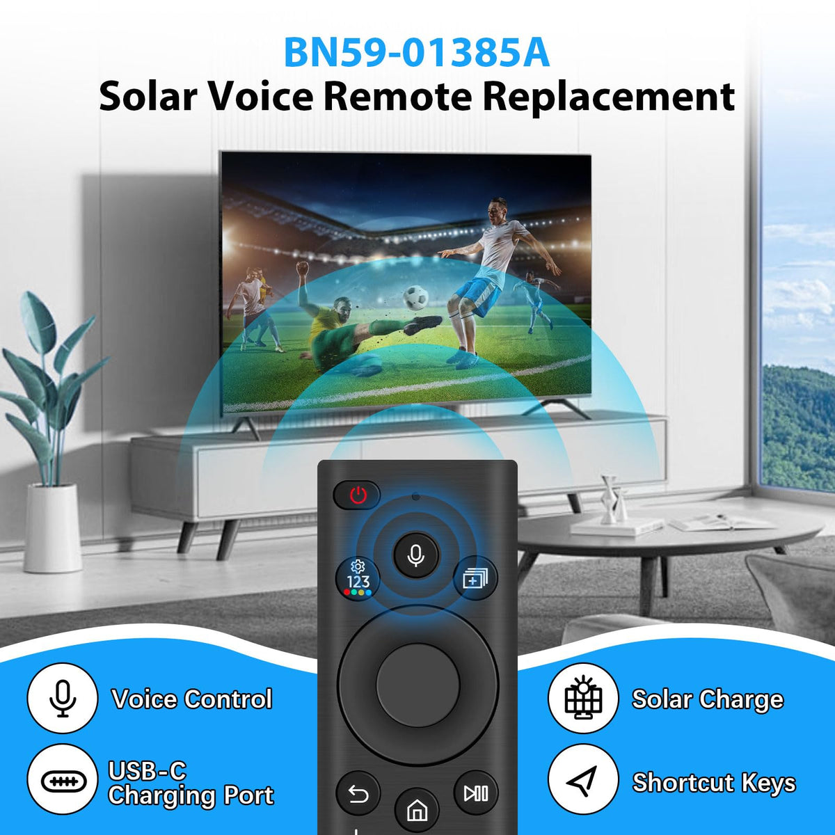 LUIRSAY BN59-01385A remote showing voice control capability.