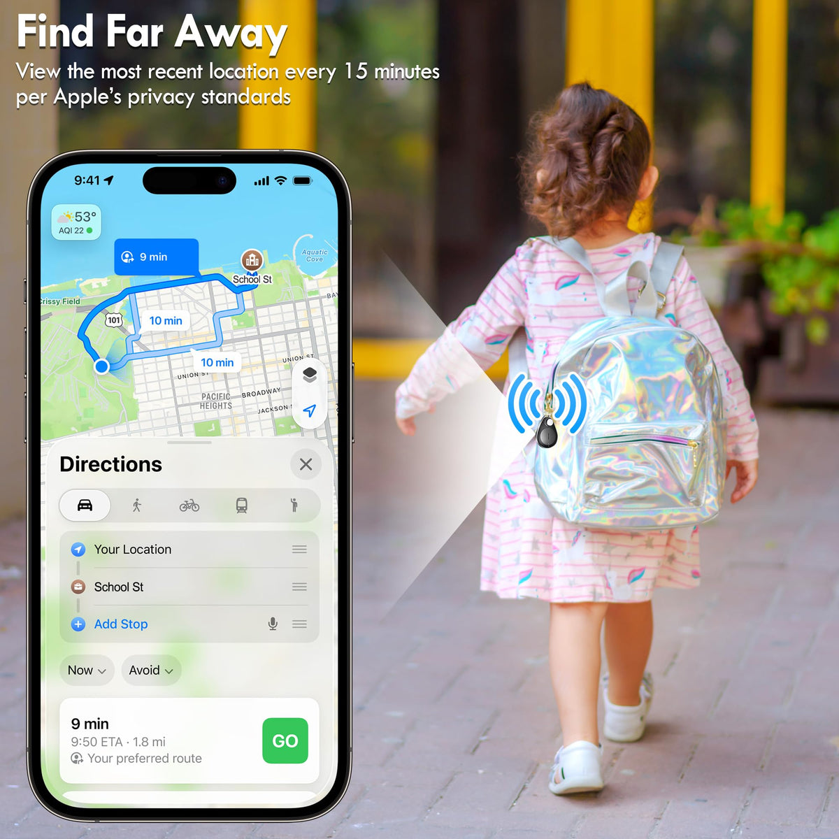 lulaven UTag shows nearby or distant location via map.