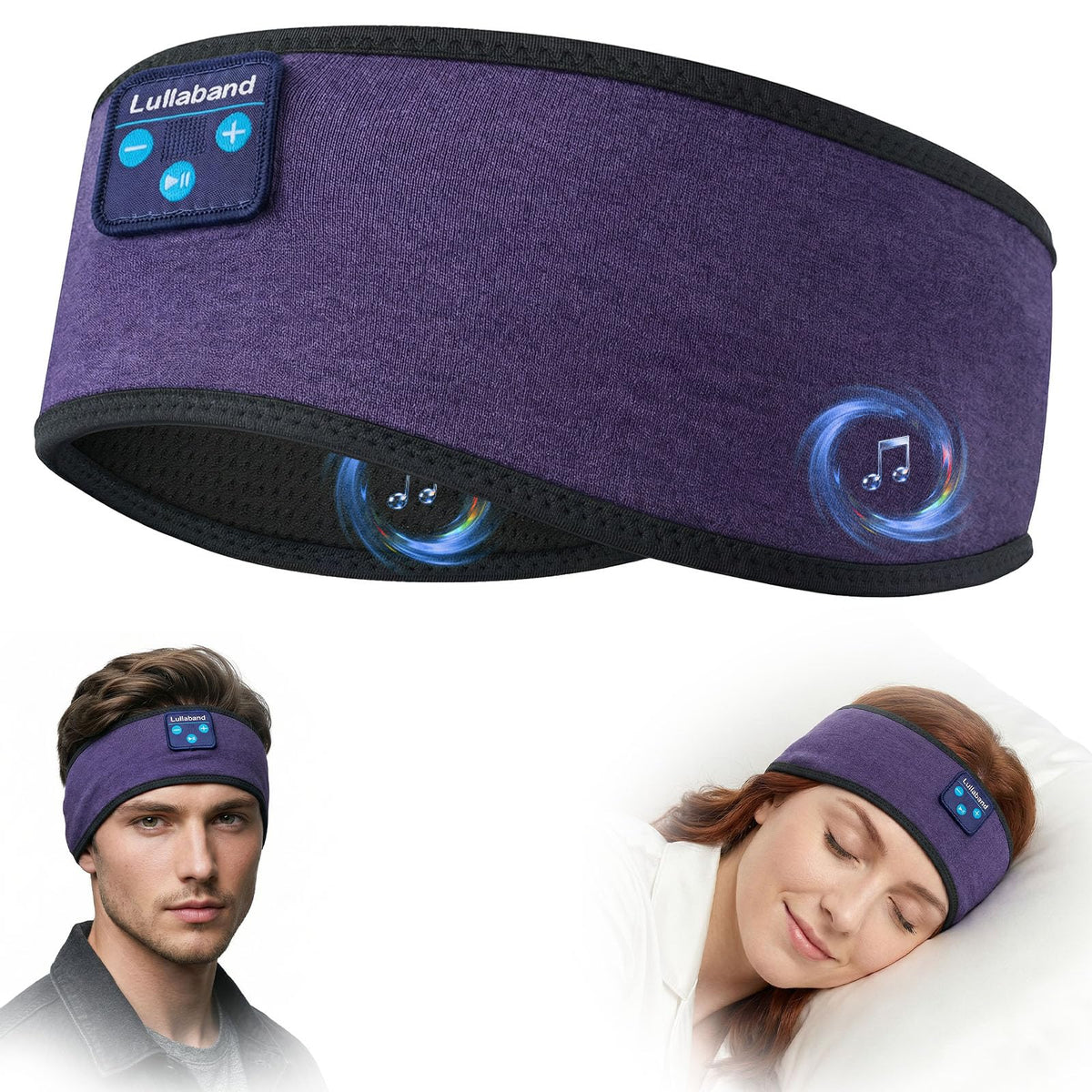 Lullaband front view packaging showing headband and accessories for quick setup