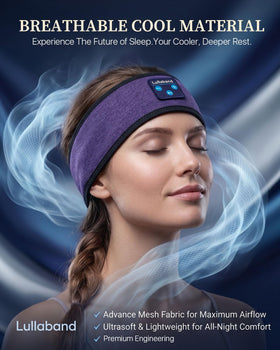 Lullaband worn by side sleeper demonstrating comfortable, non-pressing audio