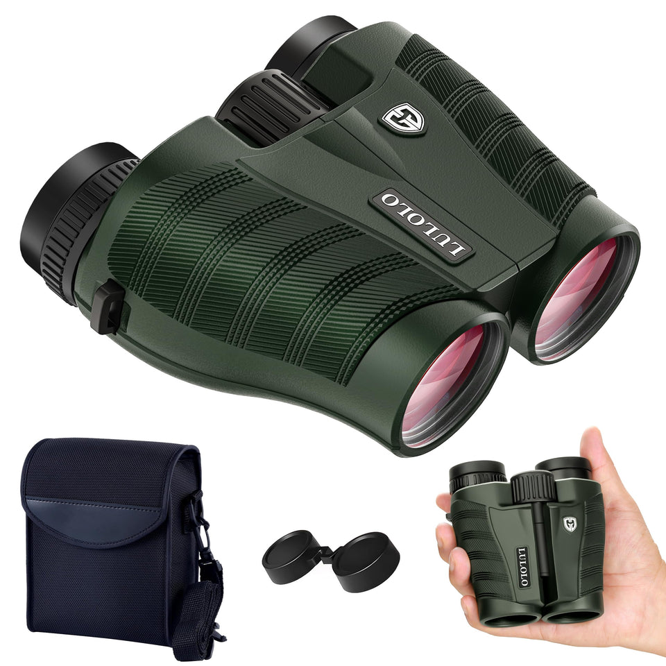 LULOLO front view of binoculars showing compact design and bright optics