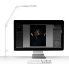 29‑inch rotating arm on the LUME CUBE Edge 2.0 extends desk lighting reach