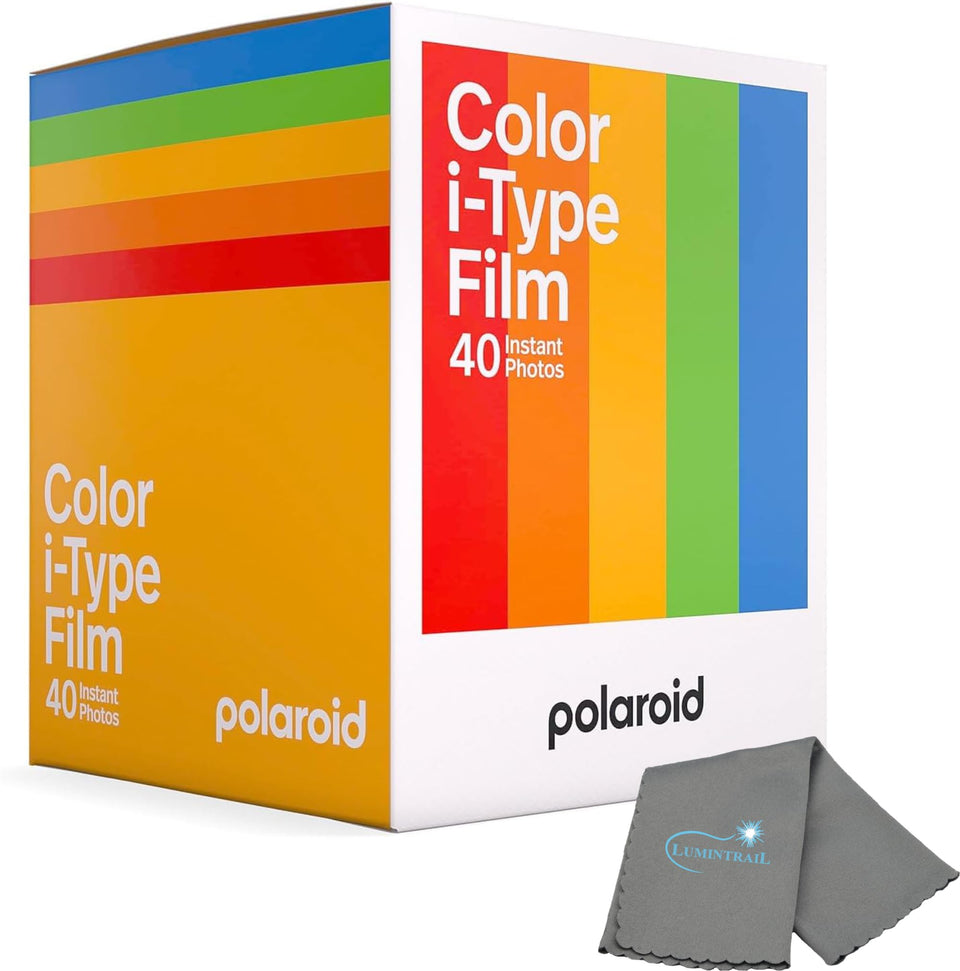 Lumintrail Polaroid i-Type film 5-pack delivers vibrant instant photos with a classic white frame.