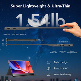 LUMIPIX connected to laptop via USB-C offering single-cable power and display benefit