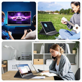 LUMIPIX smart cover folded as stand demonstrating stable viewing and travel protection