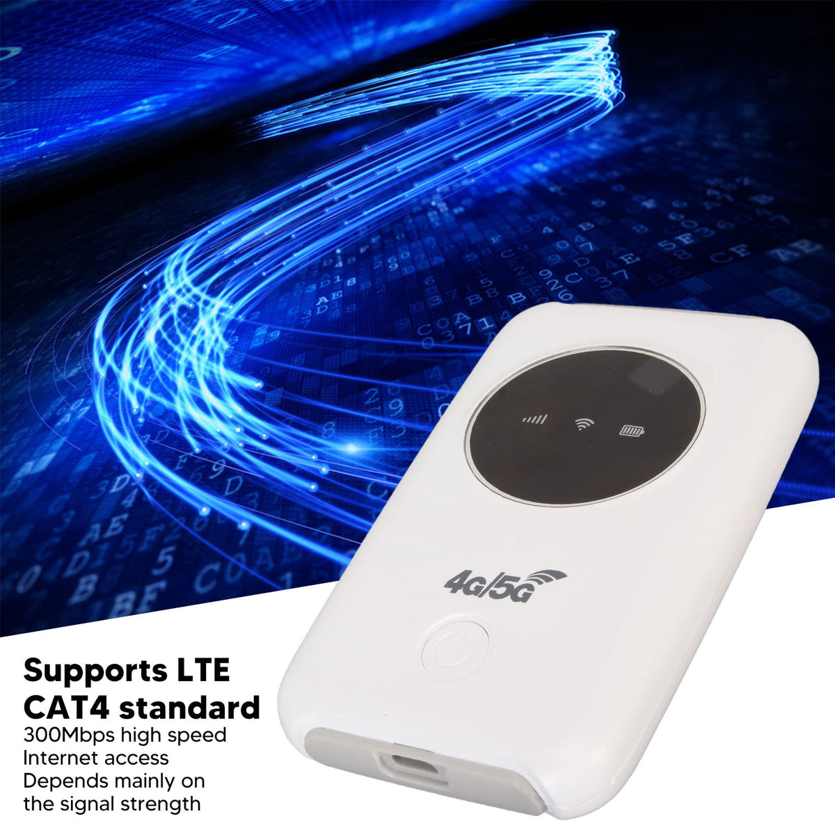 Luqeeg mobile hotspot side ports with USB and SIM access.