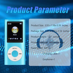 Luqeeg MP3 Player blue metal body closeup, premium durability and style