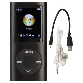 Luqeeg MP3 Player front view showing compact, travel-friendly design for on-the-go listening