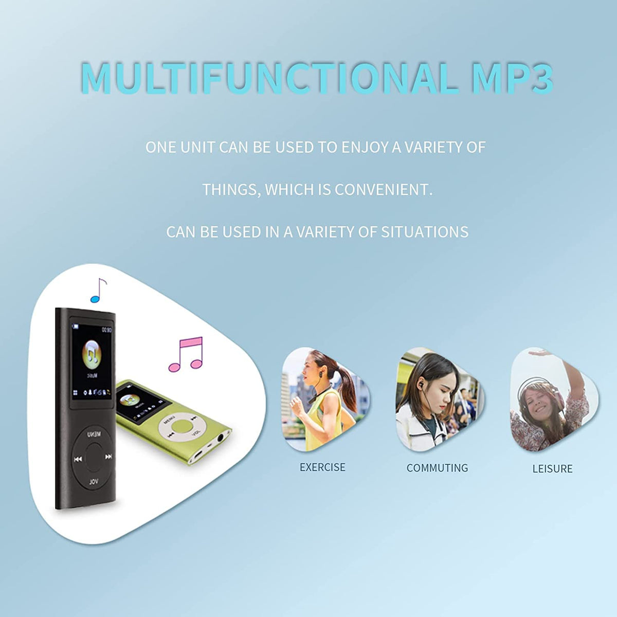 Luqeeg MP3 Player with included wired earphones for immediate listening