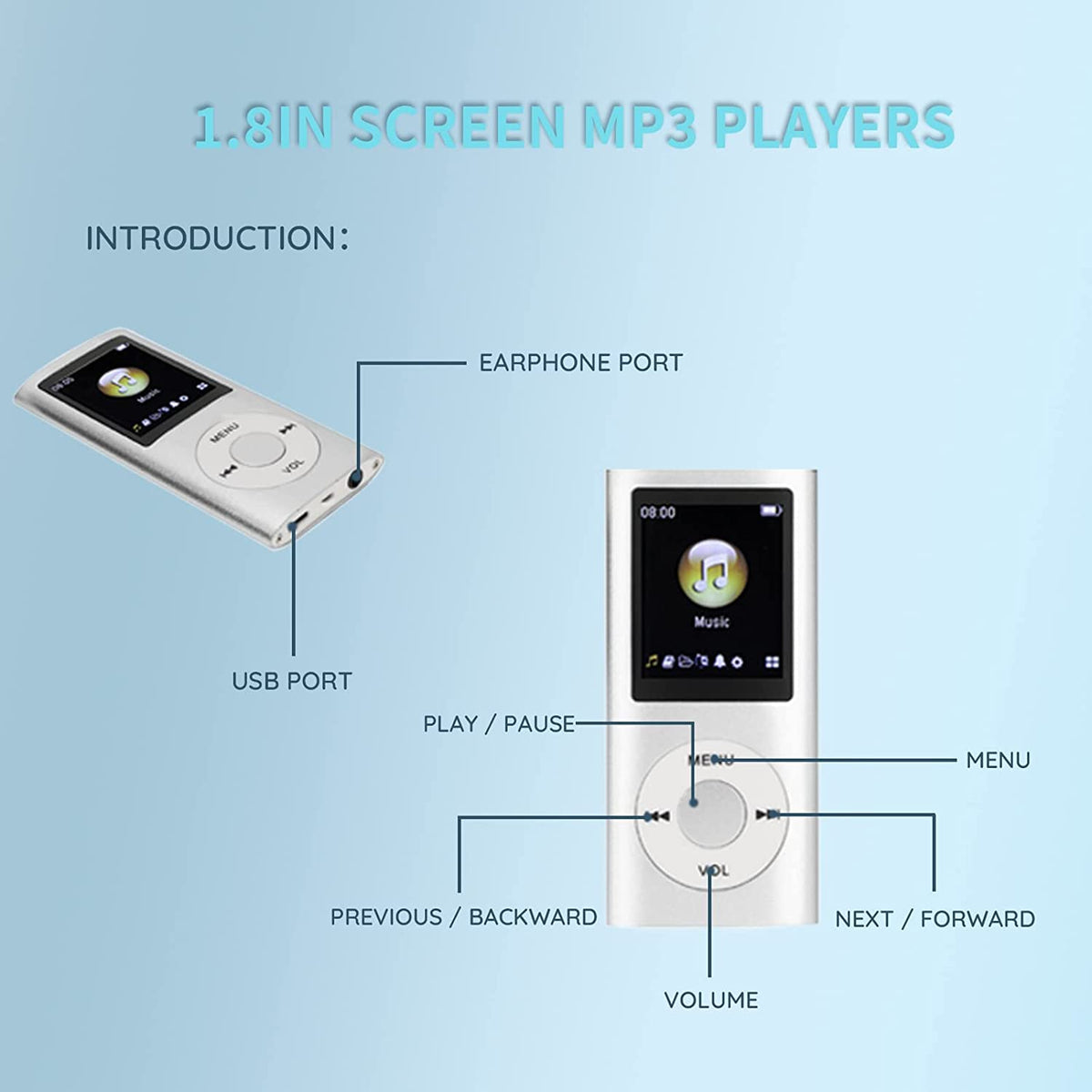 Luqeeg MP3 Player tactile playback buttons for intuitive control