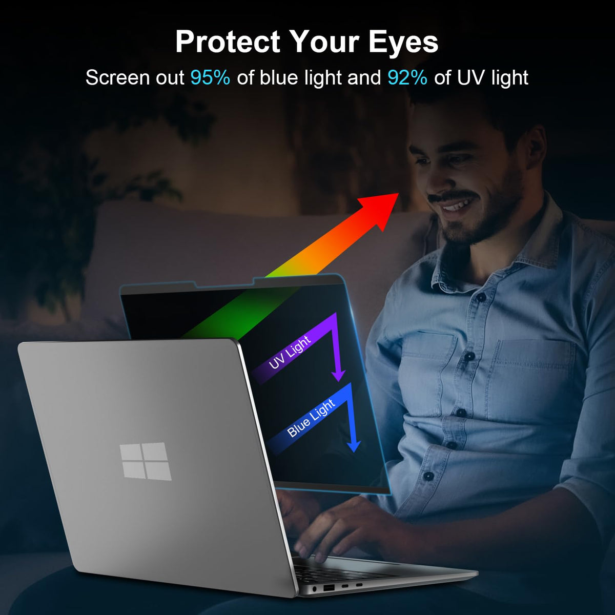 LUSA DESIGN laptop in café showing concealed screen content for privacy benefit