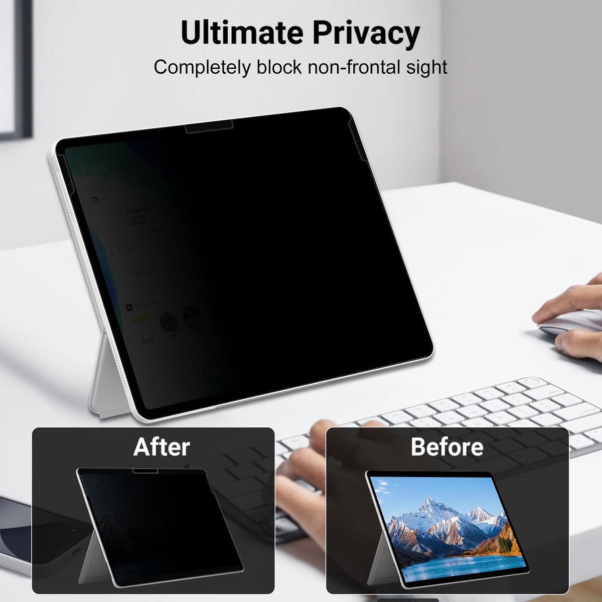 LUSA DESIGN being used in a cafe protecting screen privacy while working