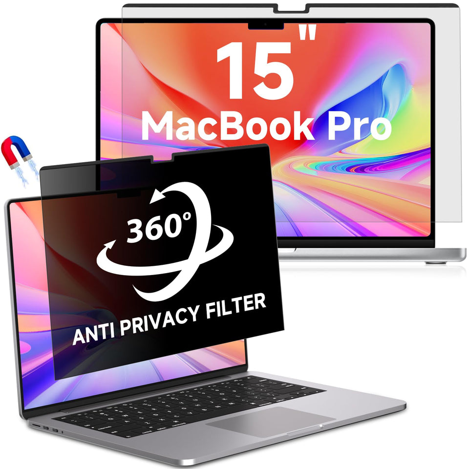 LUSA DESIGN magnetic attachment demonstrates quick privacy on MacBook Air 15 inch, no tape needed.