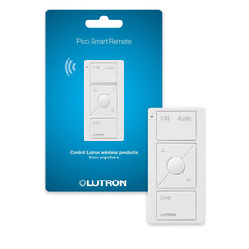 Lutron Pico remote front view showing buttons and easy control benefit